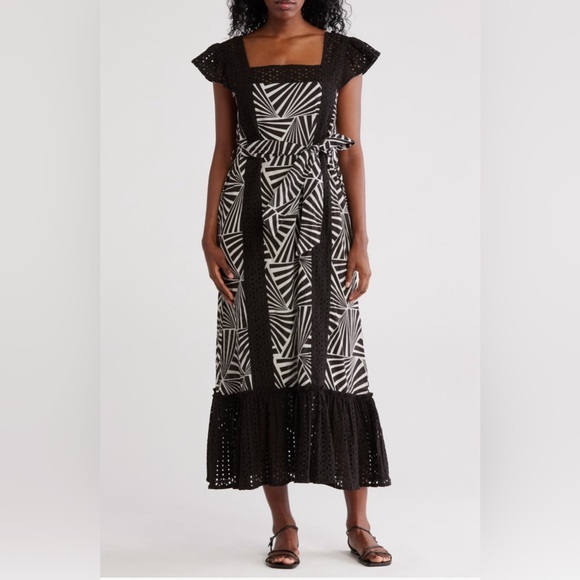 Maisie Dresses & Skirts - MAISIE Embroidered Chic Black and White Geometric Maxi Dress Sz XS